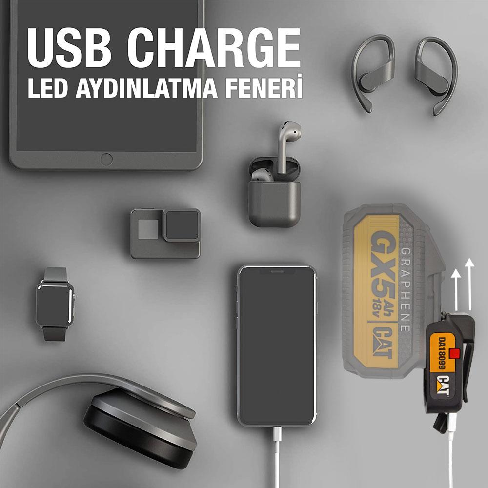CAT DA18099 18Volt 2A Çift Çıkışlı USB Port + LED Fener (Akü Dahil Değildir) - . Görsel