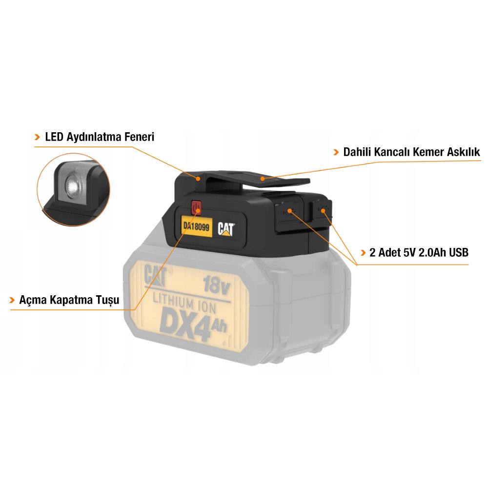 CAT DA18099 18Volt 2A Çift Çıkışlı USB Port + LED Fener (Akü Dahil Değildir) - . Görsel