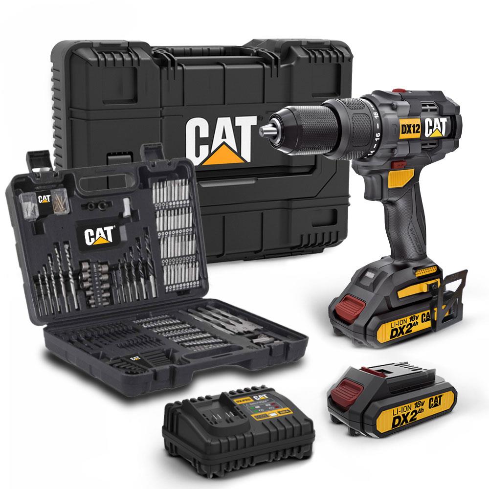 CAT DX12SET 18Volt/2.0Ah Li-ion Çift Akülü Kömürsüz Profesyonel Darbeli Matkap+DA01903 201 Parça Delme/Vidalama Uç Seti - . Görsel