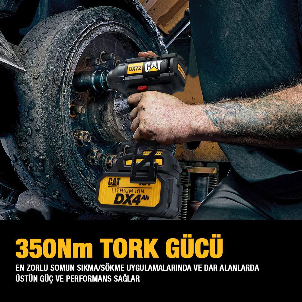 CAT DX72 18Volt/4.0Ah Li-ion Çift Akülü Şarjlı 350Nm Kömürsüz Profesyonel Somun Sıkma - . Görsel