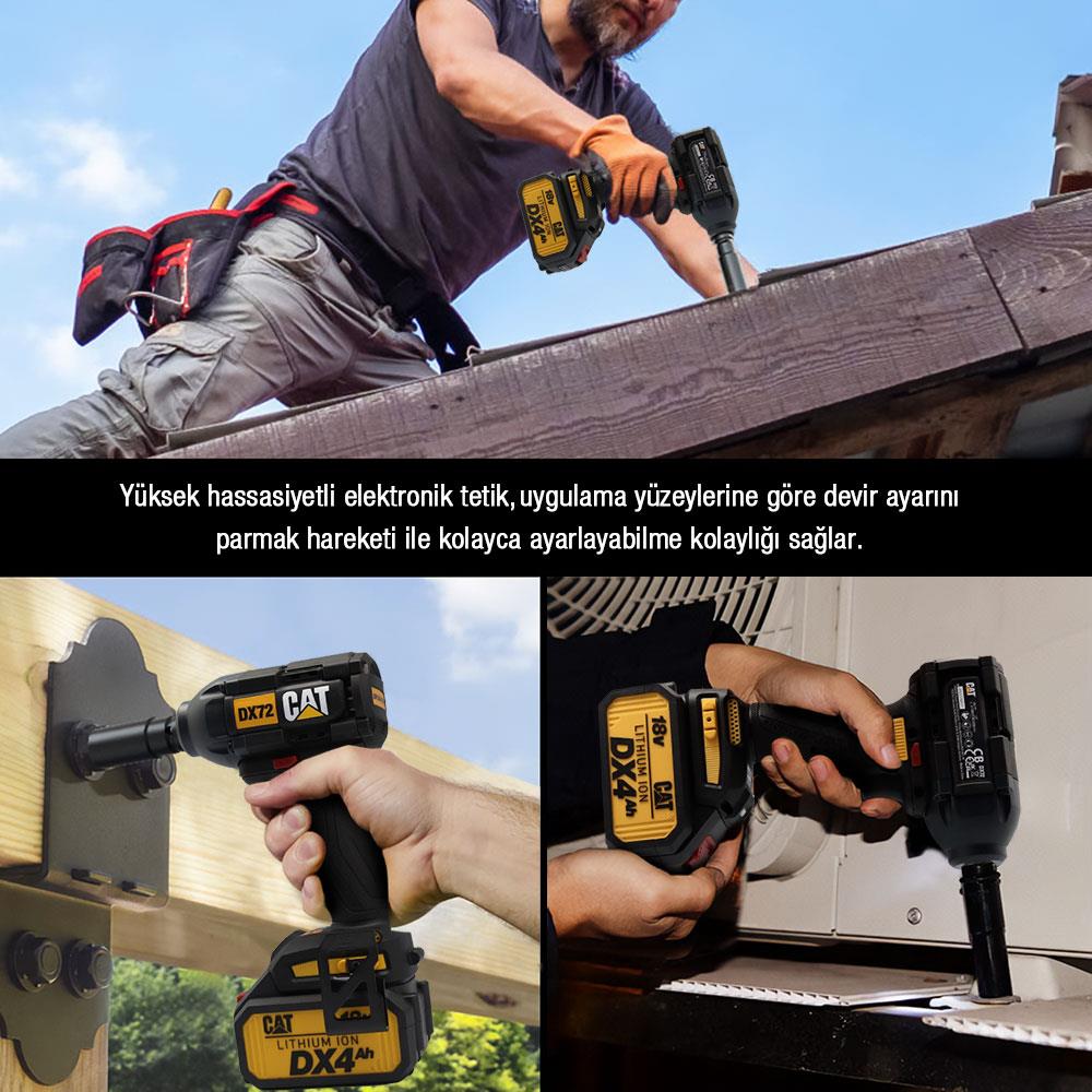 CAT DX72 18Volt/4.0Ah Li-ion Çift Akülü Şarjlı 350Nm Kömürsüz Profesyonel Somun Sıkma - . Görsel