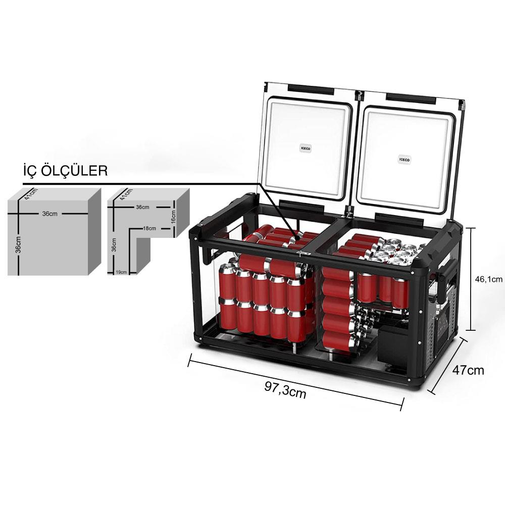ICECO VL90PROD 12/24Volt 220Volt 90 Litre Çift Bölmeli Outdoor Kompresörlü Oto Buzdolabı/Dondurucu - . Görsel