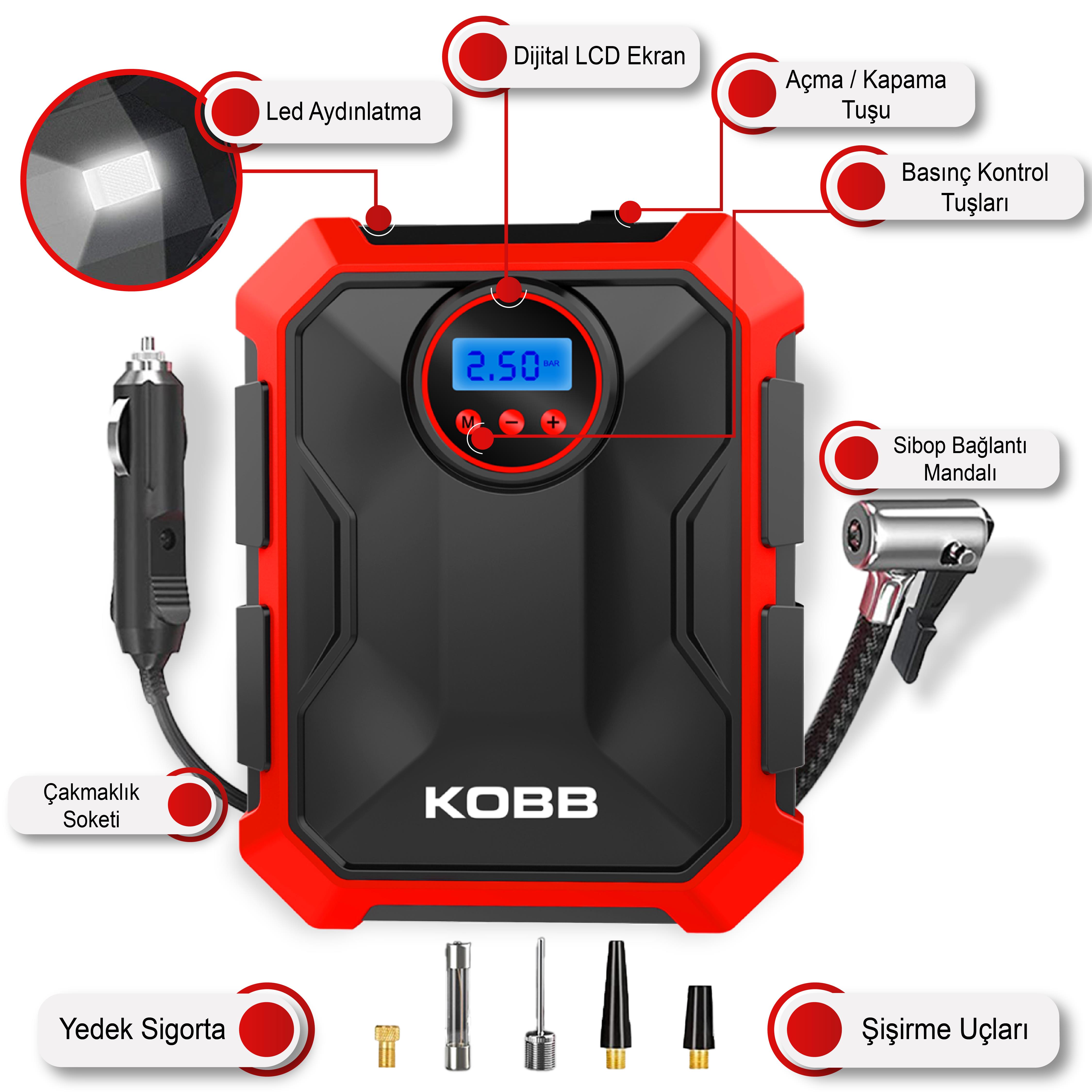 KOBB KB200 12Volt 150 PSI Ayarlanabilir Dijital Basınç Göstergeli Hava Lastik Şişirme Pompası - . Görsel