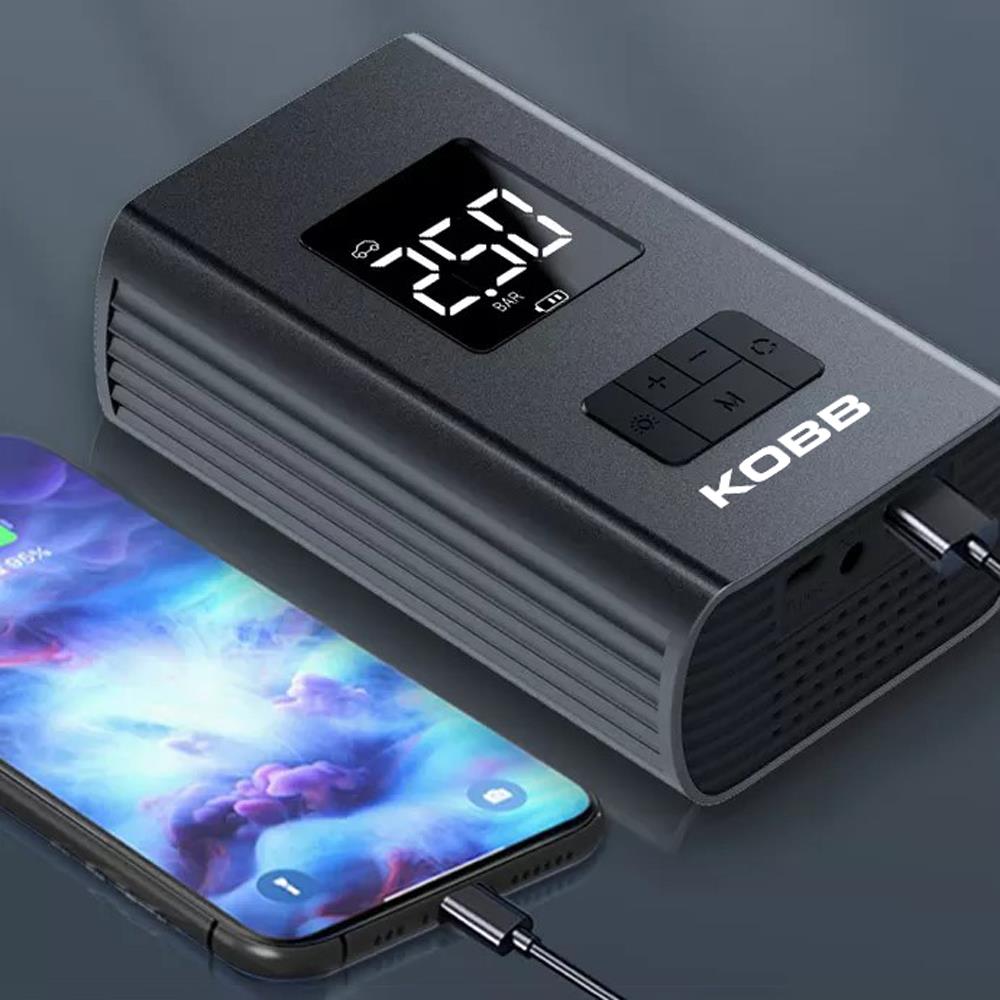 KOBB KB425 12V/Şarjlı Li-ion 150 PSI Dijital Göstergeli Akıllı Lastik Şişirme Pompası+ Powerbank + SOS + Led - . Görsel