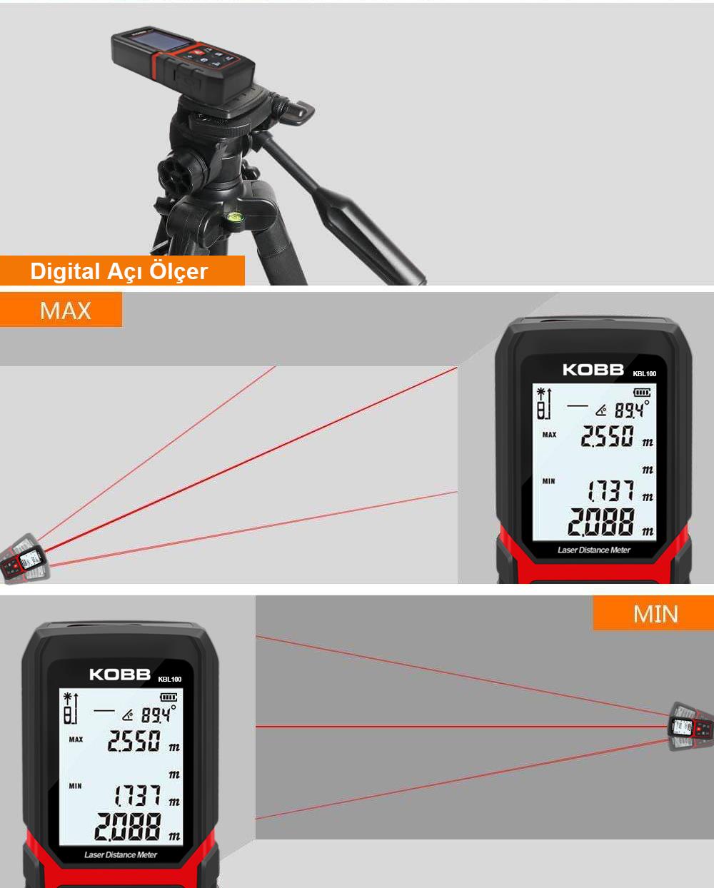 KOBB KBL100 100m Profesyonel Li-ion Şarjlı Lazer Metre - . Görsel