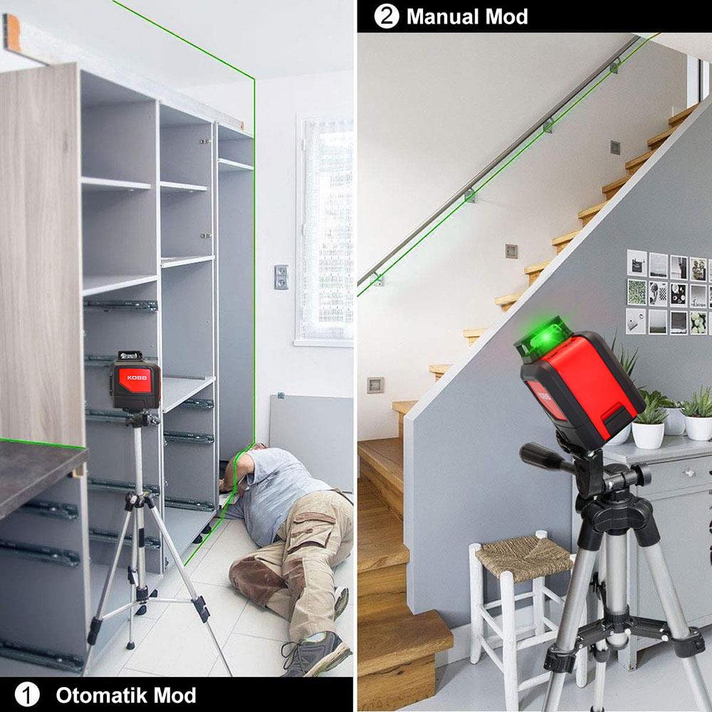 KOBB KBL30GTP 25 Metre Profesyonel Yatay 360° ve Dikey Otomatik Hizalamalı Yeşil Çapraz Çizgi Lazer Distomat + Tripod - . Görsel