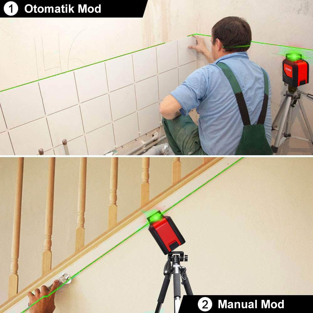 KOBB KBL30GTP 25 Metre Profesyonel Yatay 360° ve Dikey Otomatik Hizalamalı Yeşil Çapraz Çizgi Lazer Distomat + Tripod - . Görsel