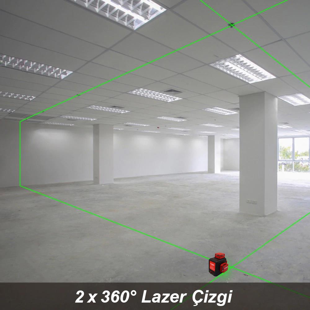 KOBB KBL34G 40 Metre Profesyonel Li-ion Şarjlı 3X360⁰ Otomatik Hizalamalı Yeşil Çapraz Çizgi Lazer Distomat - . Görsel