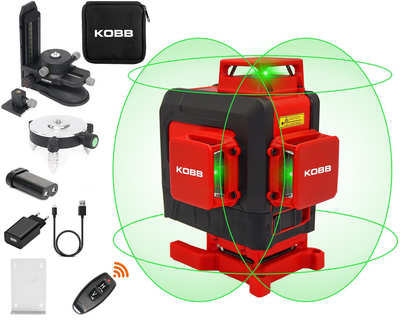KOBB KBL35G Profesyonel Li-ion Şarjlı 4X360⁰ Otomatik Hizalamalı Yeşil Çapraz Çizgi Lazer Distomat+Uzaktan Kumanda - . Görsel