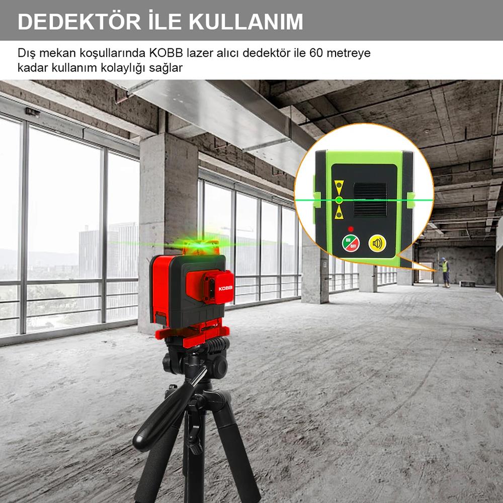 KOBB KBL35G Profesyonel Li-ion Şarjlı 4X360⁰ Otomatik Hizalamalı Yeşil Çapraz Çizgi Lazer Distomat+Uzaktan Kumanda - . Görsel