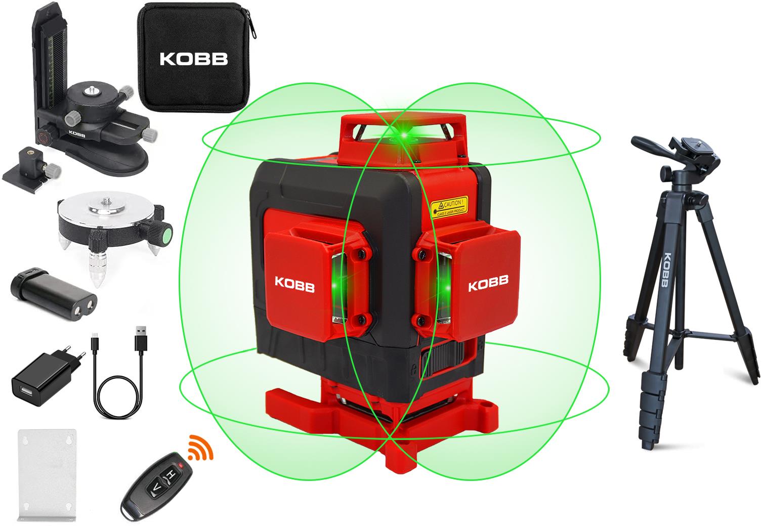 KOBB KBL35GTP Profesyonel Li-ion Şarjlı 4X360⁰ Otomatik Hizalamalı Yeşil Çapraz Çizgi Lazer Distomat+Tripod - . Görsel