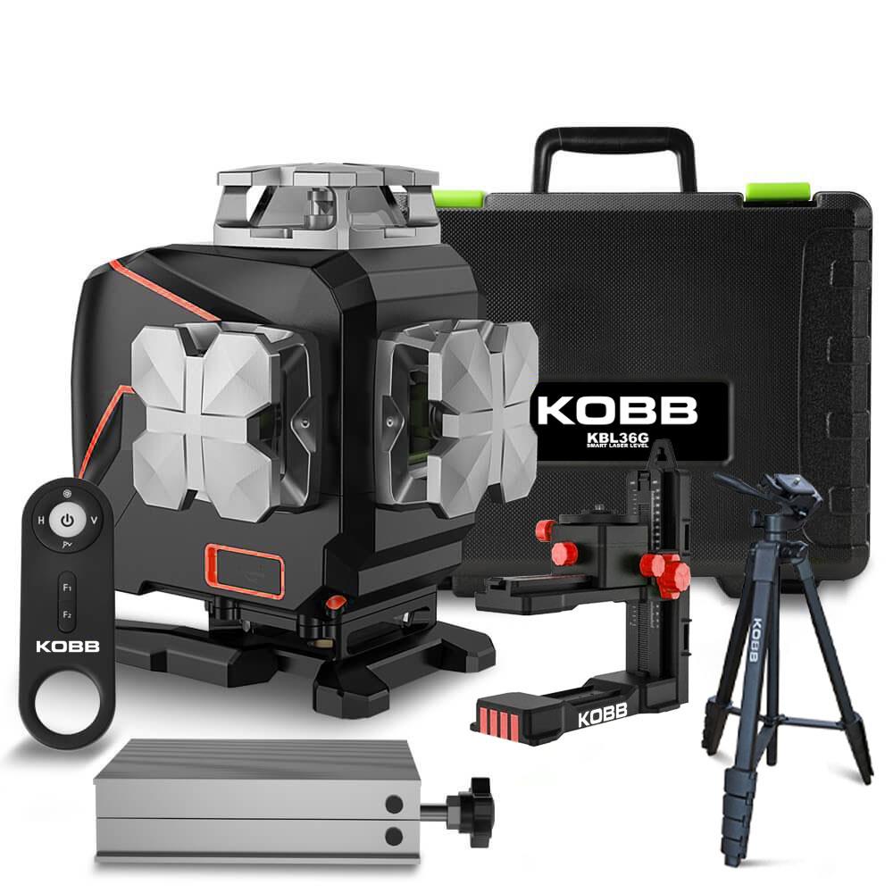 KOBB KBL36GTP Profesyonel Li-ion Şarjlı 4X360⁰ LCD Ekran Otomatik Hizalamalı Yeşil Çapraz Çizgi Lazer Distomat+Tripod - . Görsel