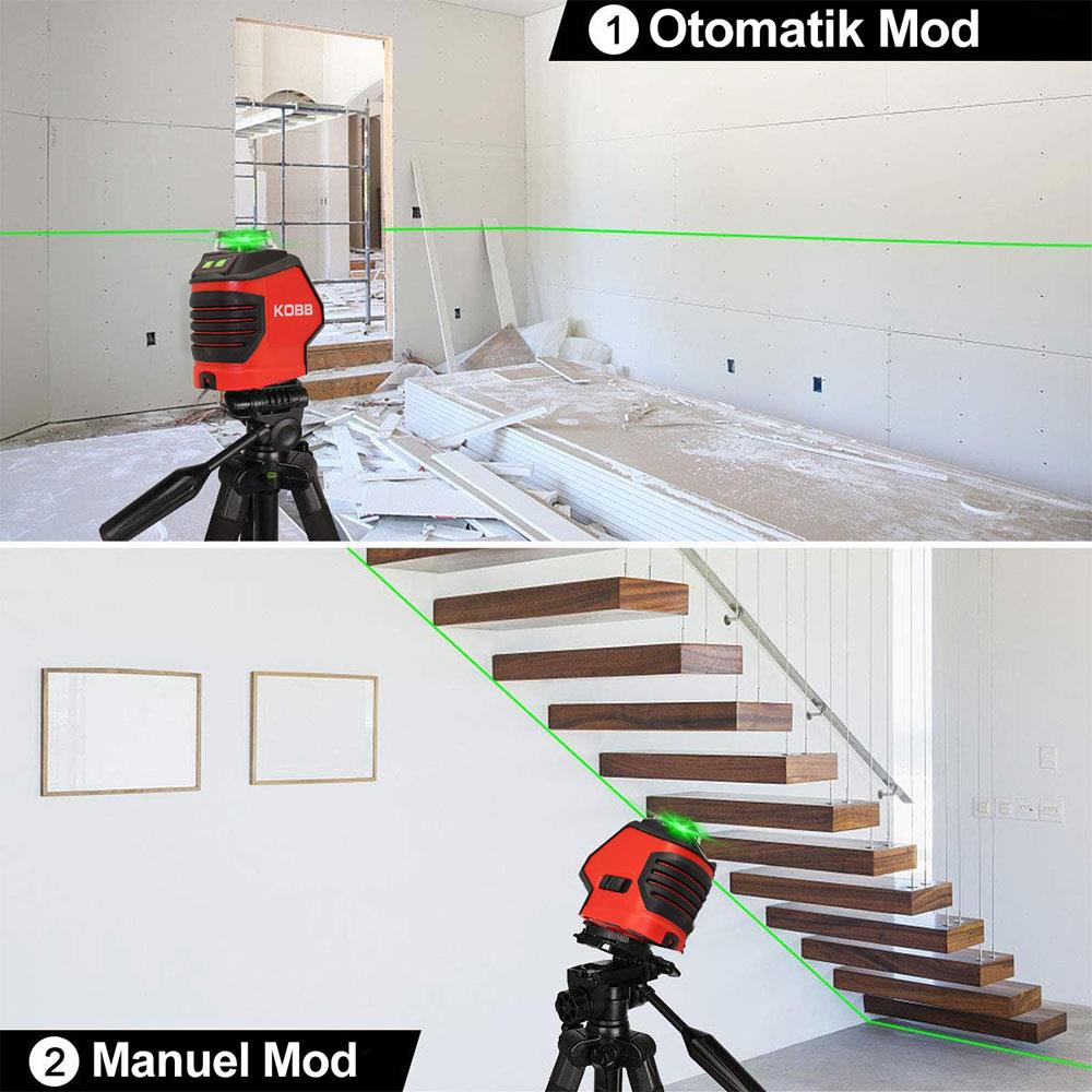 KOBB KBL88G 25M Profesyonel Yatay 360° ve Dikey Otomatik Hizalamalı Nokta Şakül ve Yeşil Çapraz Çizgi Lazer Distomat - . Görsel