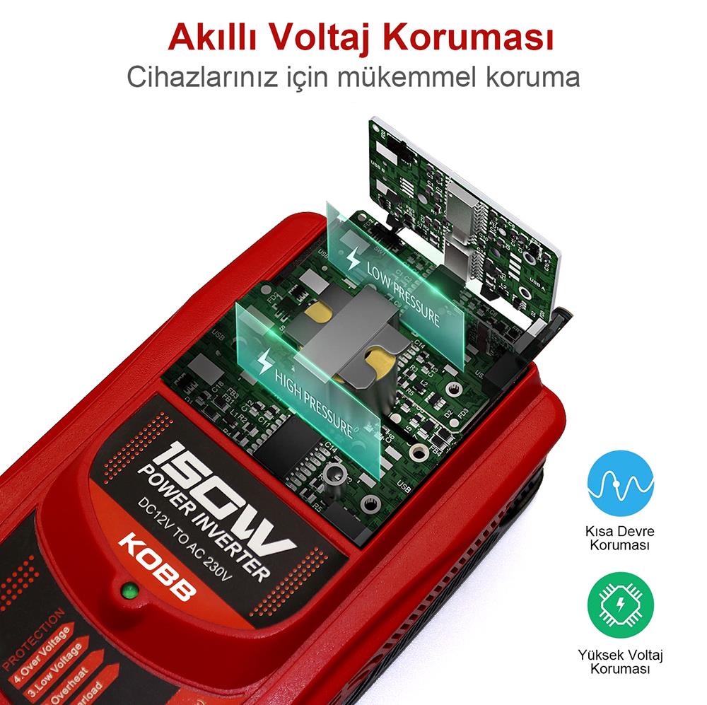 KOBB KBN150 12V/220V 150Watt Modifiye Sinüs Dönüştürücü İnvertör - . Görsel