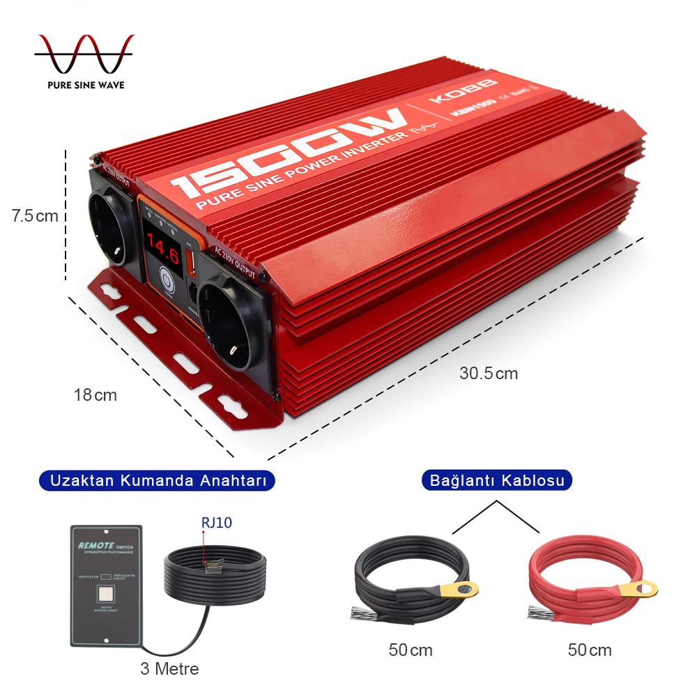 KOBB KBN1500 12V/220V 1500Watt Tam Sinüs Dönüştürücü İnvertör - . Görsel