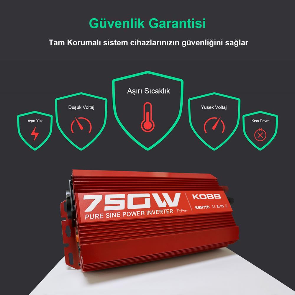 KOBB KBN750 12V/220V 750Watt Tam Sinüs Dönüştürücü İnvertör - . Görsel