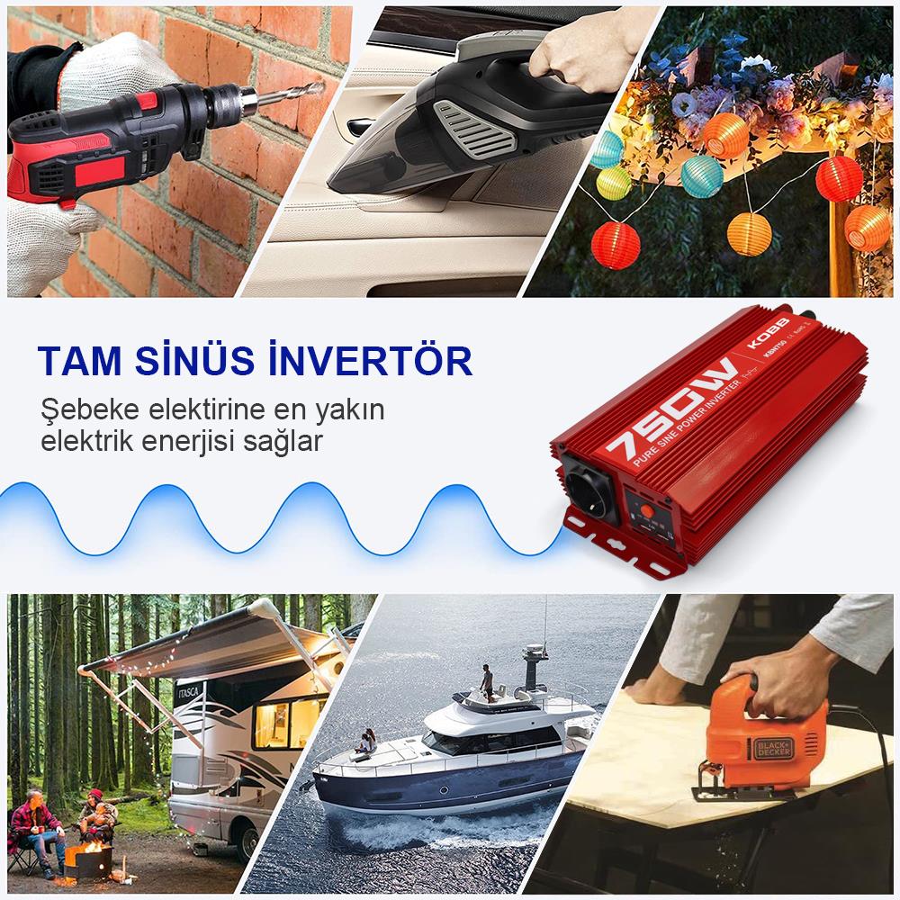KOBB KBN750 12V/220V 750Watt Tam Sinüs Dönüştürücü İnvertör - . Görsel