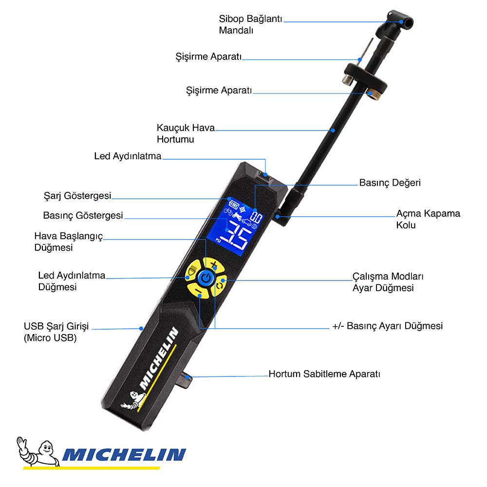 Michelin MC33382 Şarjlı Li-ion 150PSI Taşınabilir Dijital Basınç Göstergeli Led Aydınlatmalı Lastik Şişirme Pompası - . Görsel