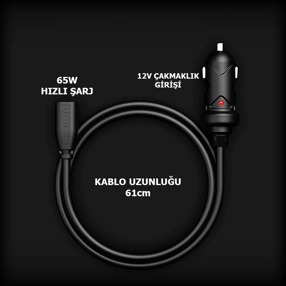 NOCO GBC011 12V 65Watt TYPE-C Araç Çakmak Uçlu GBX Serisi Akü Takviye ve Hızlı Şarj Bağlantı Kablosu - . Görsel