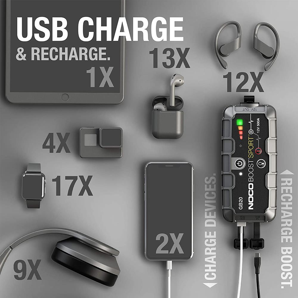 NOCO Genius GB20 12V 500Amp Ultrasafe Lityum Akü Takviye + Powerbank + Led Lamba - . Görsel