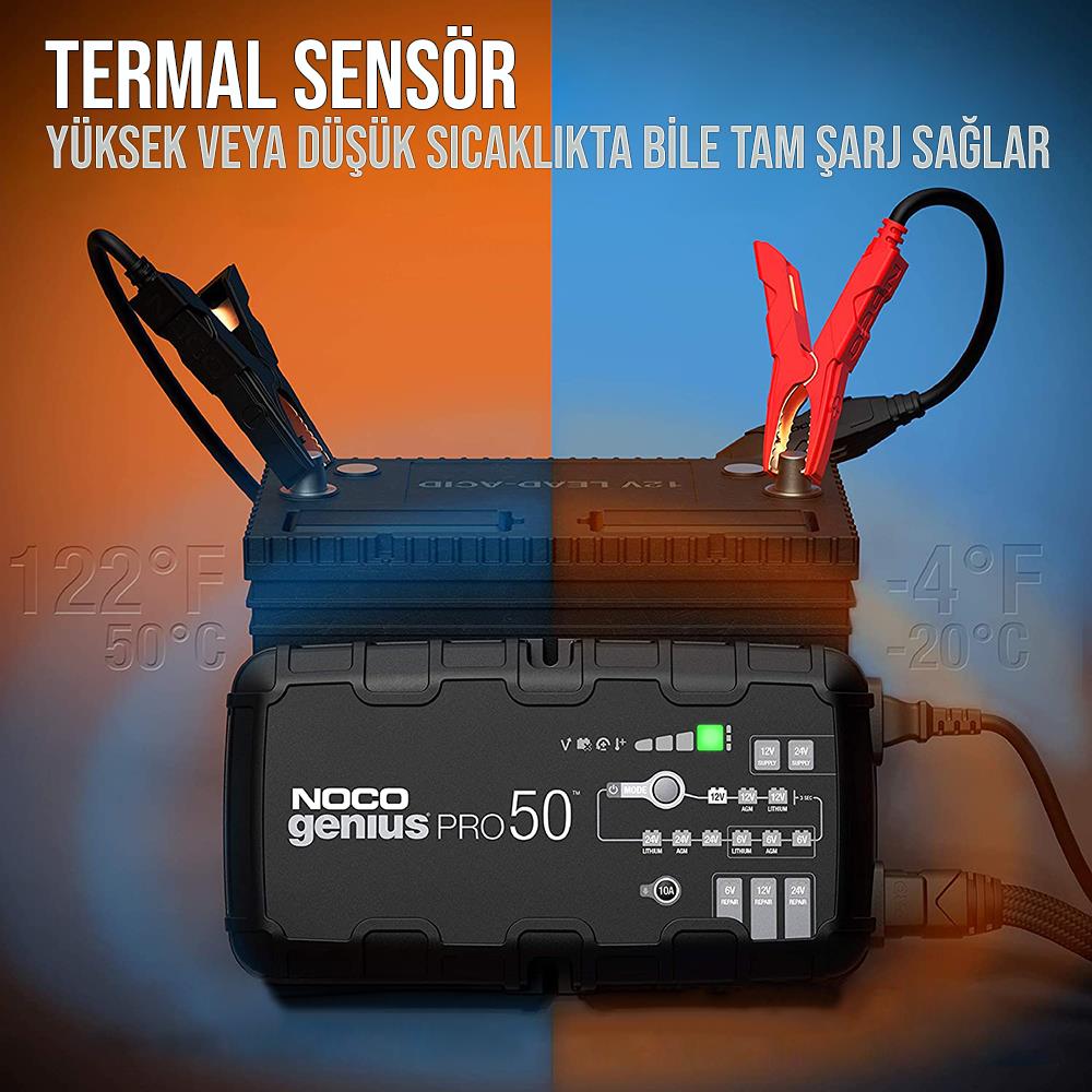 NOCO GENIUSPRO50 6V/12V/24V 1000A Akıllı Akü Şarj ve Akü Bakım/Desülfatör/Power Supply - . Görsel