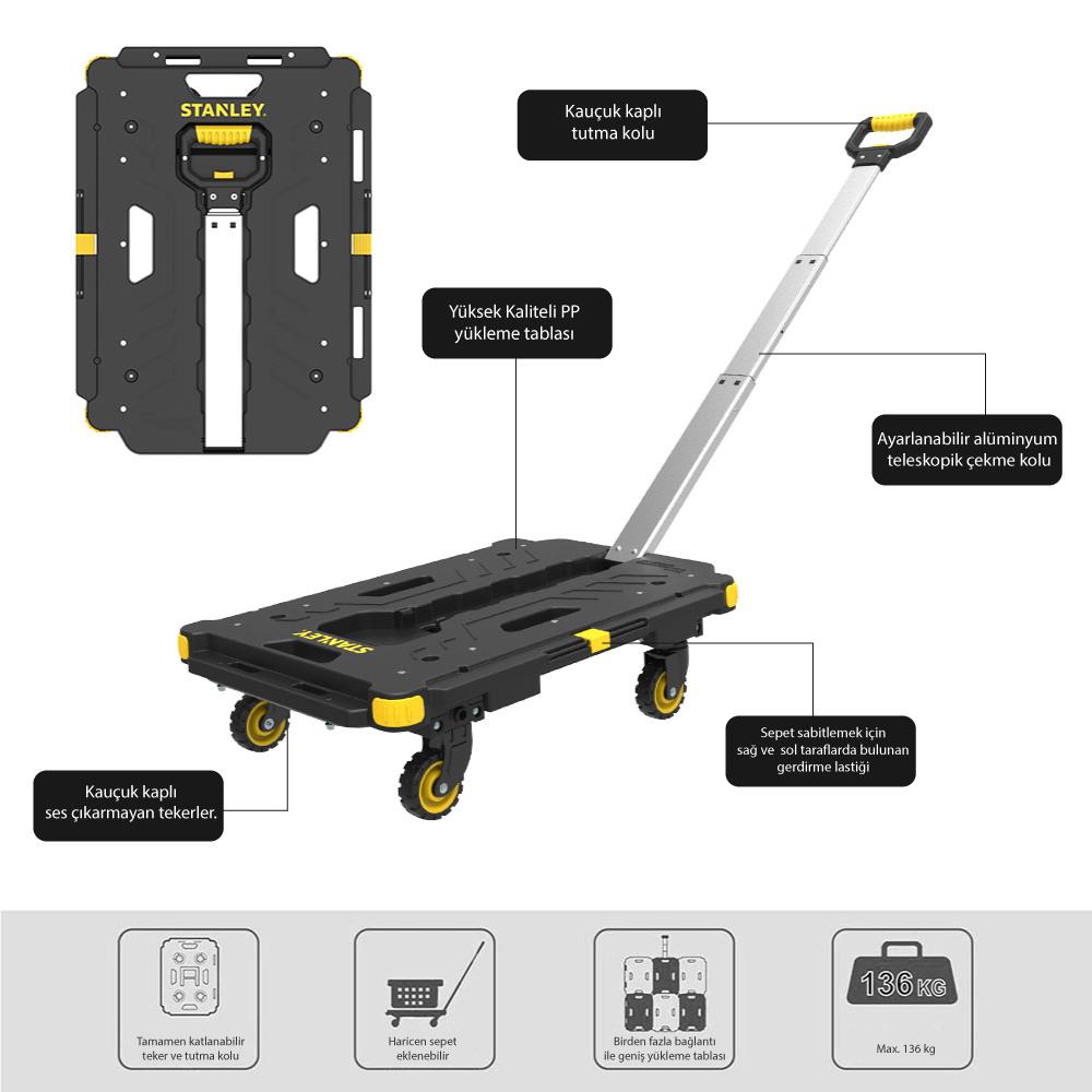 STANLEY PC532 137kg 62x45cm Dört Tekerli Çekme Kollu Yük ve Paket Taşıma Arabası - . Görsel