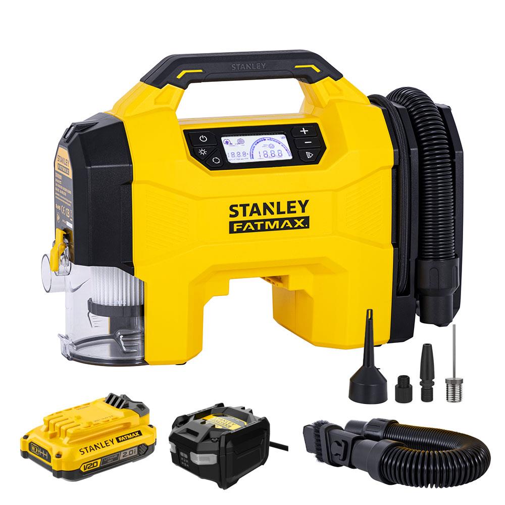 STANLEY SXVI02001A 12V/18V 2Ah Li-ion Şarjlı 160 PSI Dijital Göstergeli Lastik&Yatak Şişirme Pompası+Araç Süpürgesi - . Görsel