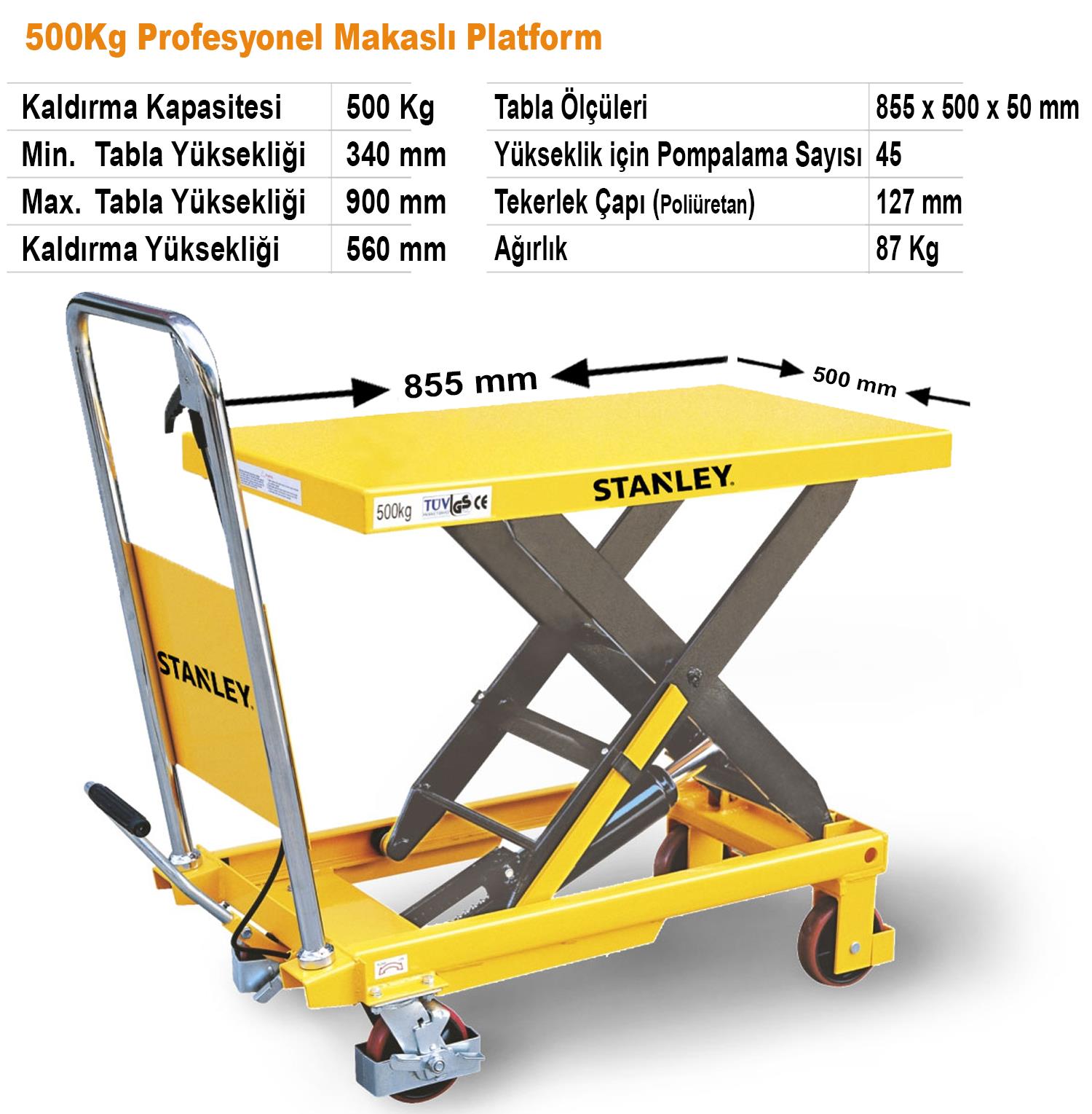 Stanley X500 500Kg Profesyonel Makaslı Platform - . Görsel