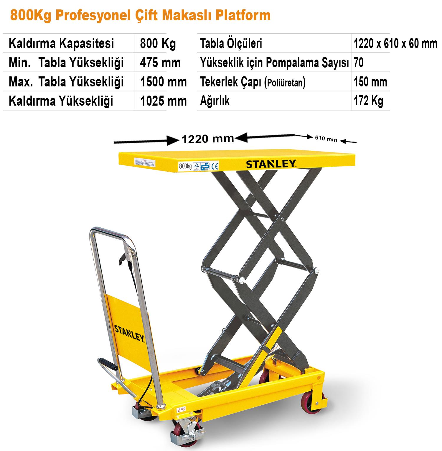 Stanley XX800 800Kg Profesyonel Çift Makaslı Platform - . Görsel