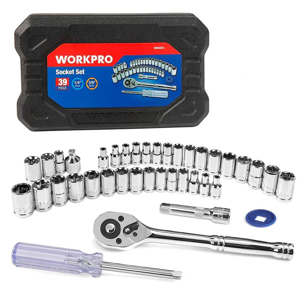 WORKPRO WP202536 39 Parça 3/8’’ 1/4’’ CR-V Metrik/İnç Profesyonel Lokma Takımı - . Görsel