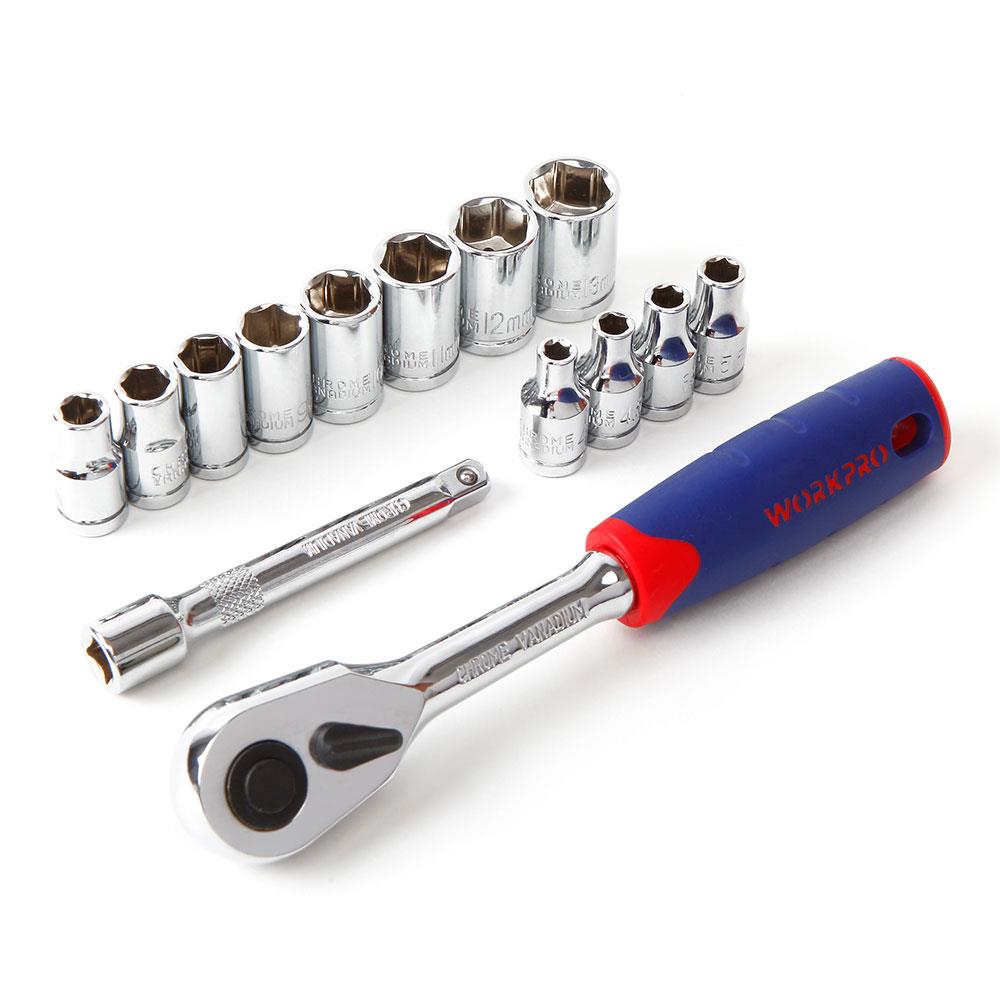 WORKPRO WP202556 14 Parça 1/4’’ CR-V Metrik Profesyonel Lokma Takımı - . Görsel