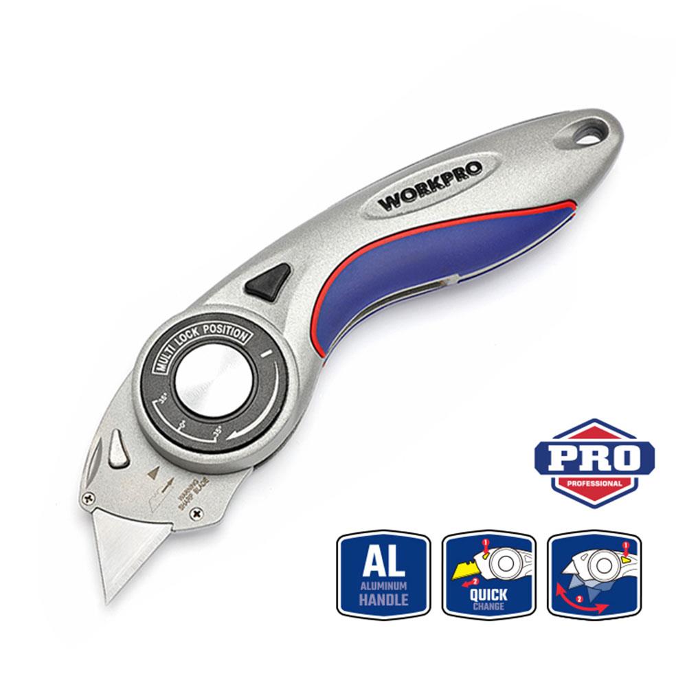 WORKPRO WP211013 Ağır Hizmet Alüminyum Gövde Açı Ayarlı Katlanır Rötuş Maket Bıçağı + 5 Adet Yedek Bıçak - . Görsel