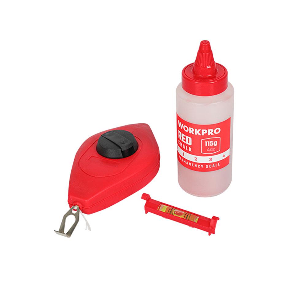 WORKPRO WP329019 Çizim İpi Seti 115gr Kırmızı Çizim İpi Boyası + Mini Su Terazisi + 30M Çizim İpi - . Görsel