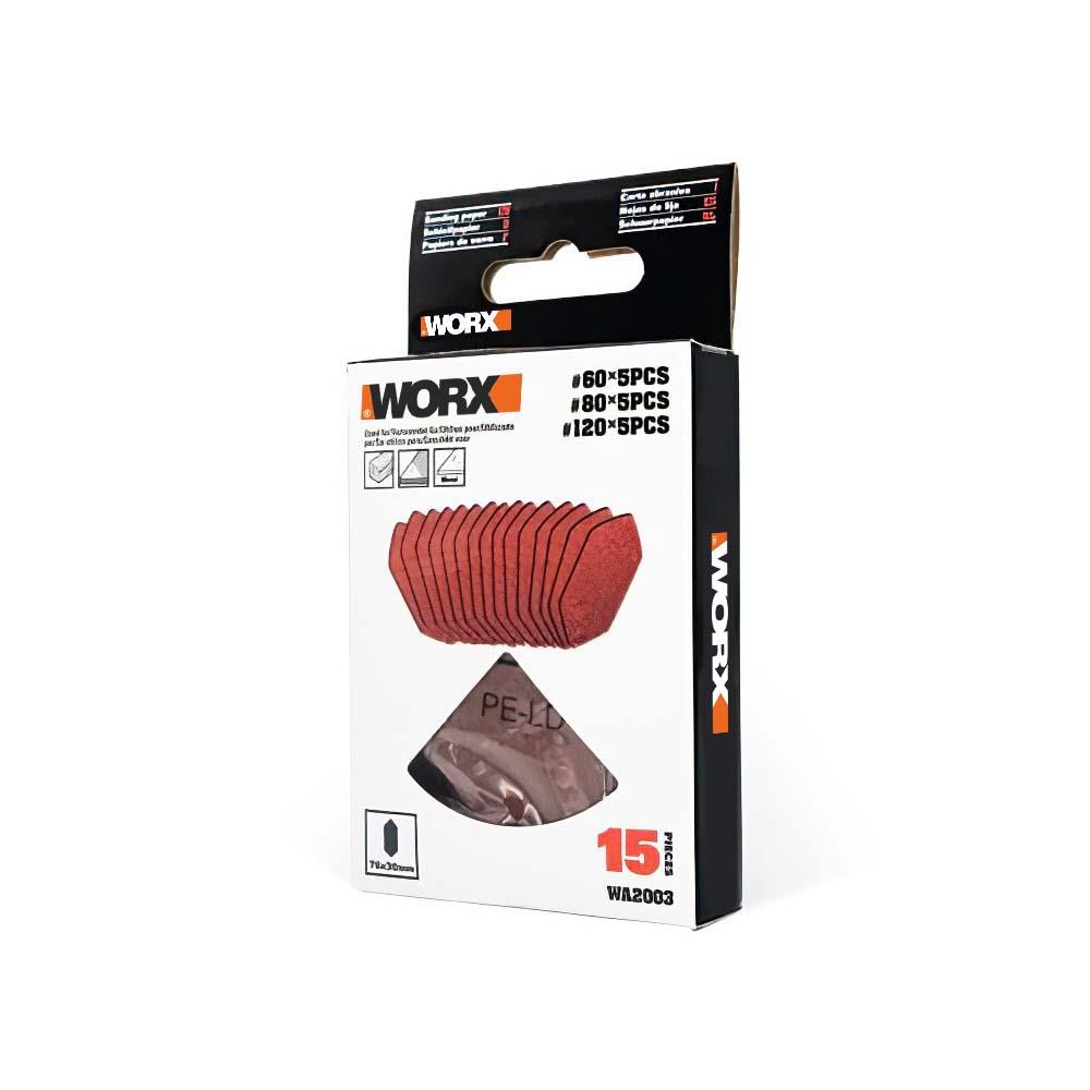 WORX WA2003 76x30mm 60, 80, 120 Kum, 15 Adet Cırtlı Universal Mouse Parmak Zımpara Kâğıdı Seti - . Görsel