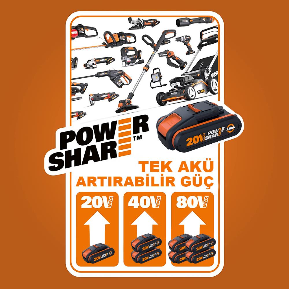 WORX WA3551 20Volt 2.0Ah. Li-ion PowerShare Yedek Akü - . Görsel