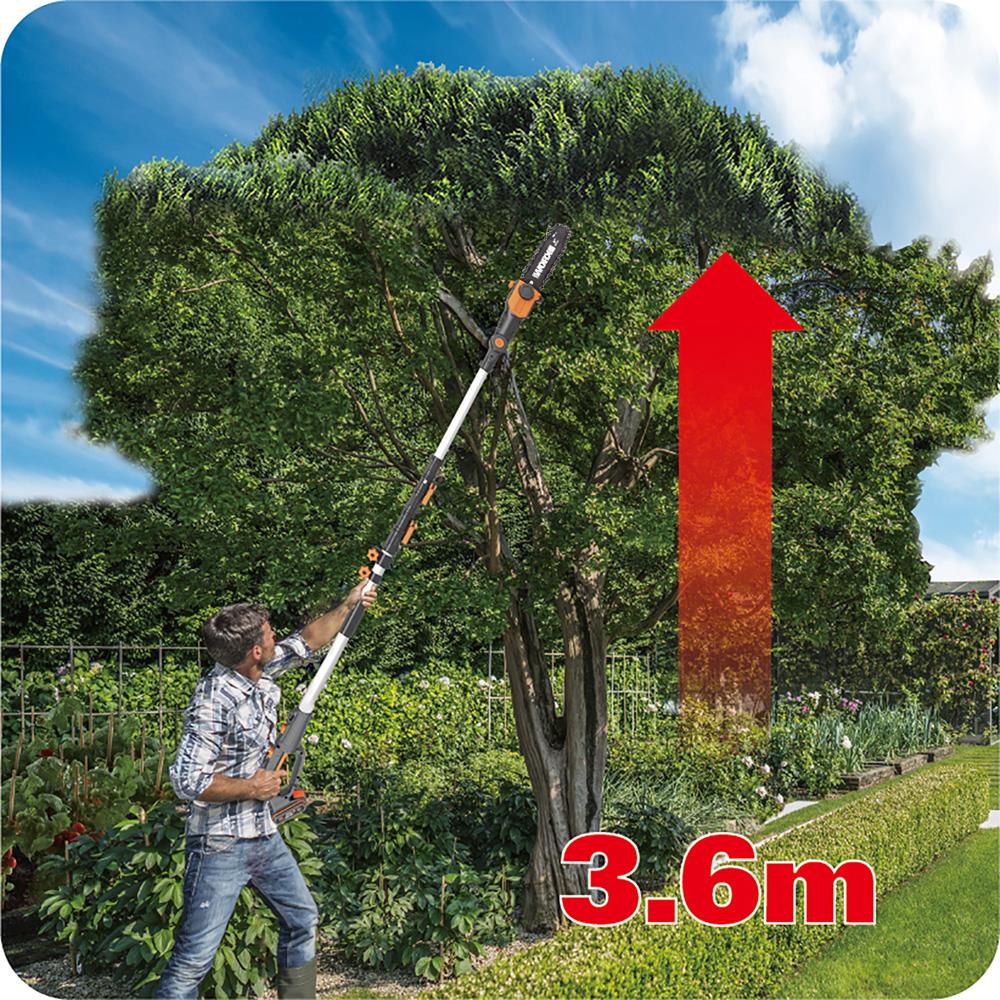 WORX WG349E 20Volt 2.0Ah Li-ion Tek Akülü 20CM Profesyonel Teleskobik Saplı Açı Ayarlı Zincirli Dal Budama - . Görsel