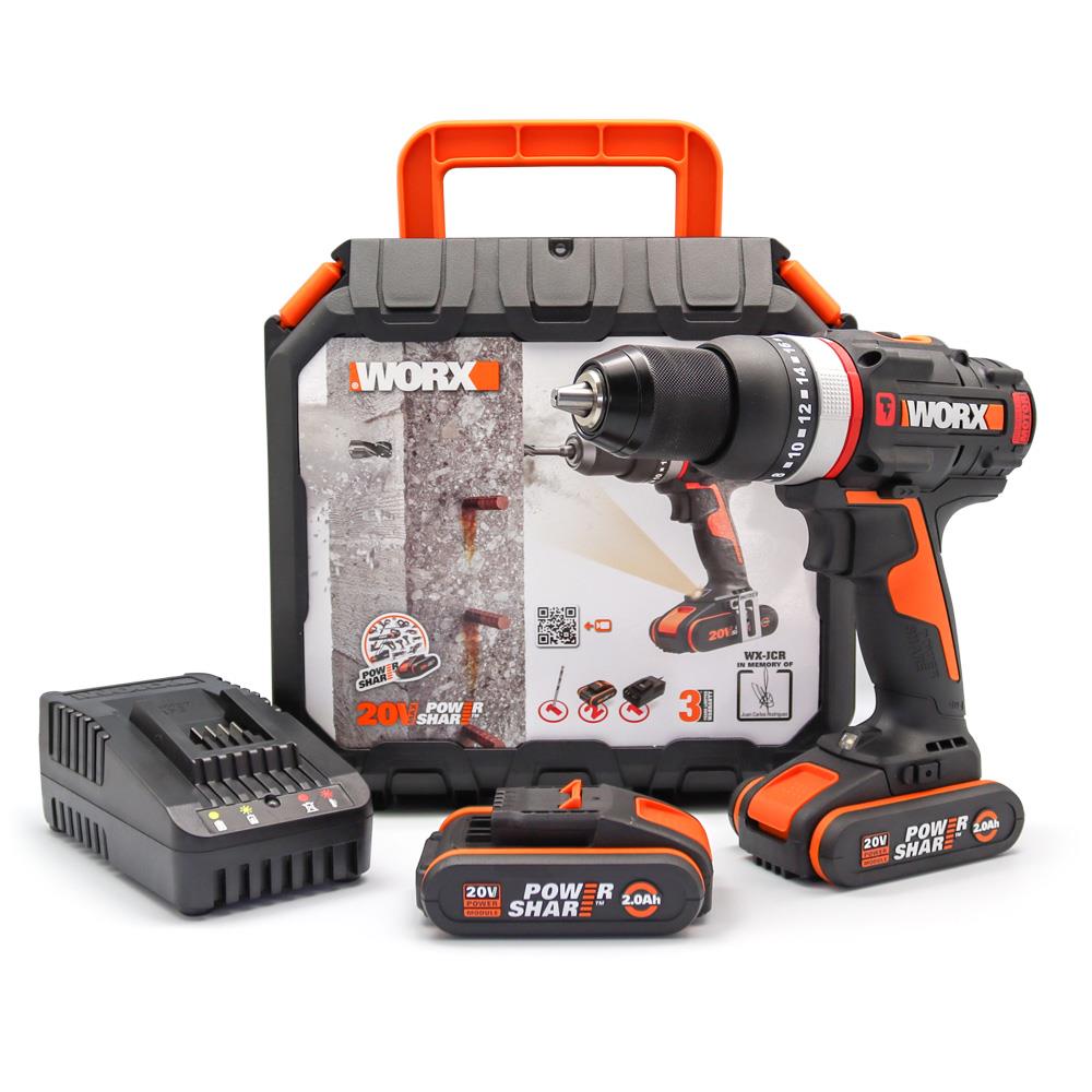 WORX WX-JCR 20Volt/2.0Ah Li-ion Çift Akülü Kömürsüz Profesyonel Darbeli Şarjlı Matkap - . Görsel