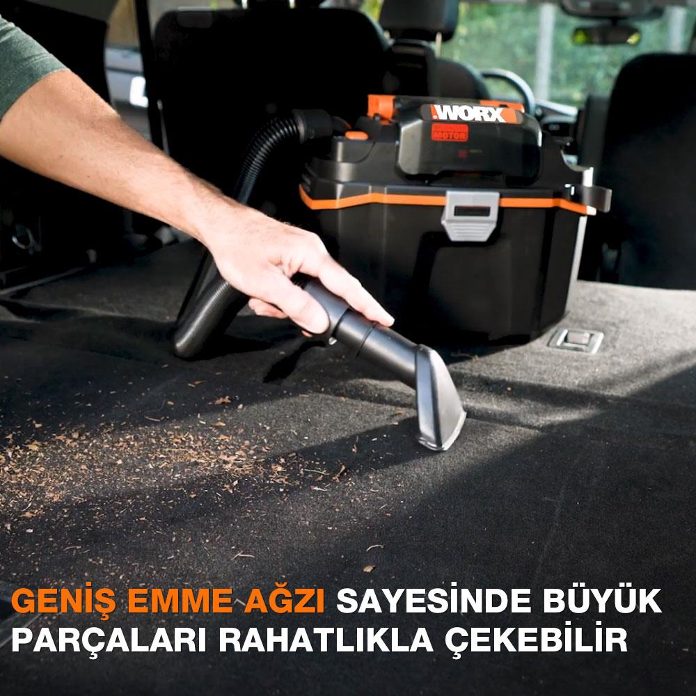WORX WX031 20Volt 4.0Ah. 200W/16Kpa Li-ion Kömürsüz Flexi Esnek Hortumlu Profesyonel Şarjlı Islak/Kuru Süpürge & Üfleme - . Görsel