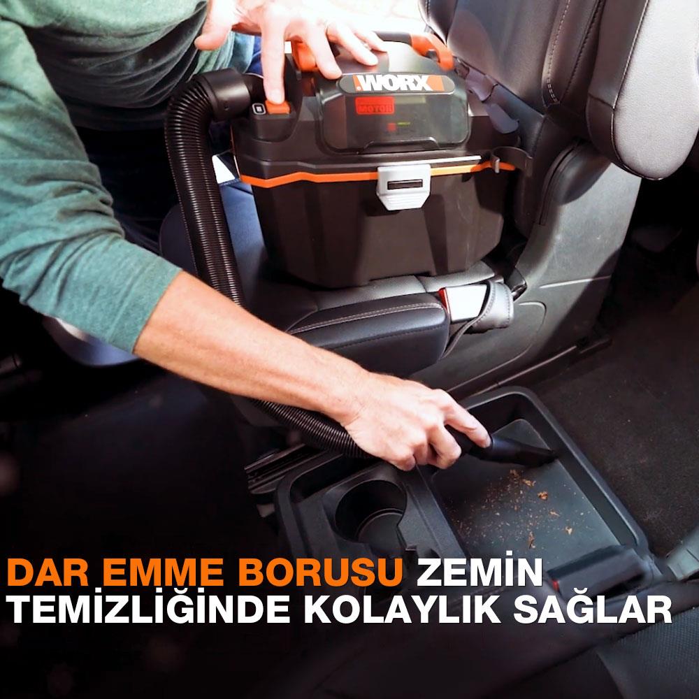 WORX WX031 20Volt 4.0Ah. 200W/16Kpa Li-ion Kömürsüz Flexi Esnek Hortumlu Profesyonel Şarjlı Islak/Kuru Süpürge & Üfleme - . Görsel