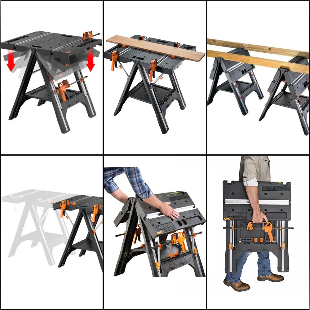 WORX WX051 Çok Fonksiyonlu Katlanabilir Çalışma Tezgâhı + 2 Adet Tetik İşkence - . Görsel