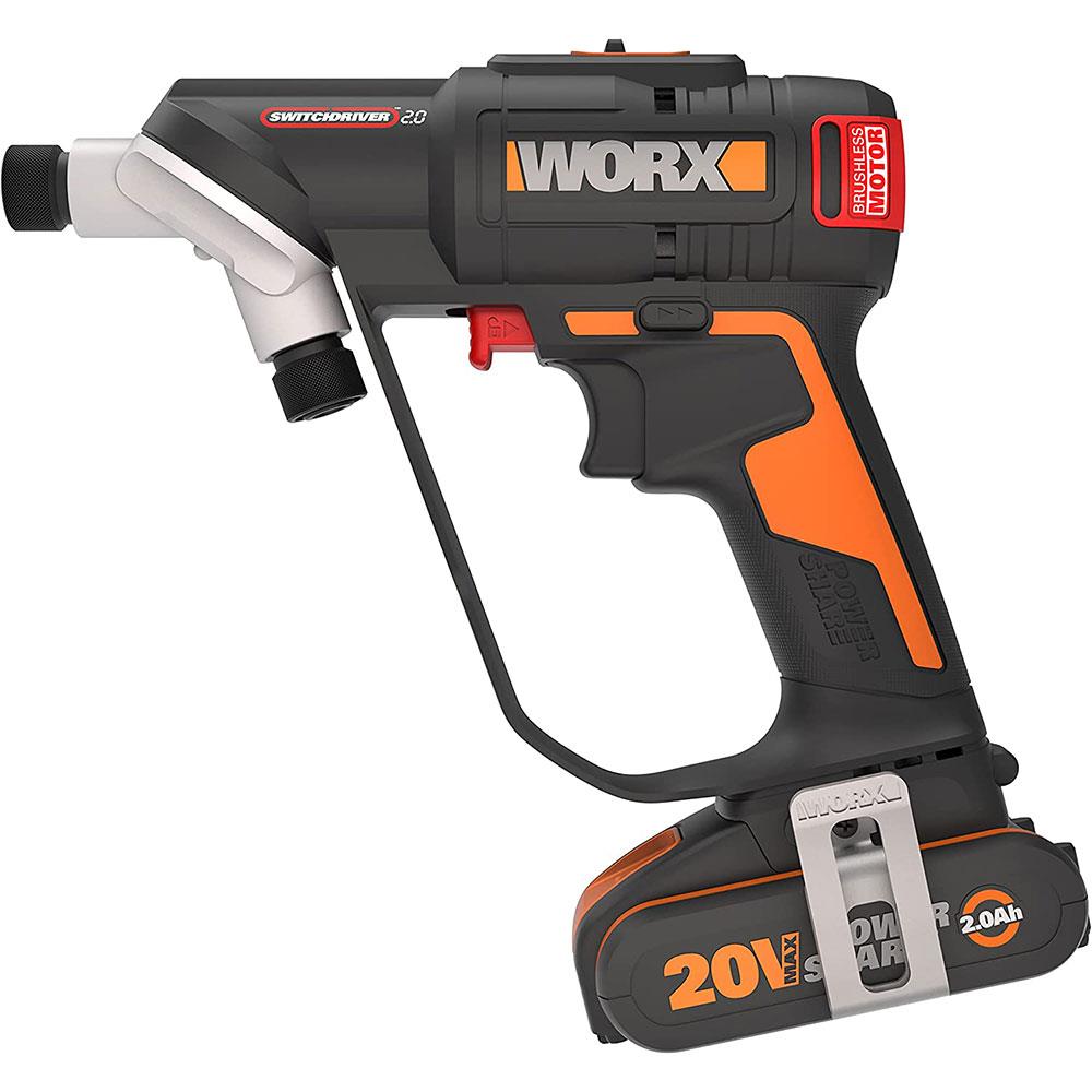 WORX WX177 20Volt/2.0Ah Li-ion Döner Kafa ve Çift Mandrenli Profesyonel Kömürsüz Şarjlı Matkap + 6 Parça Uç - . Görsel