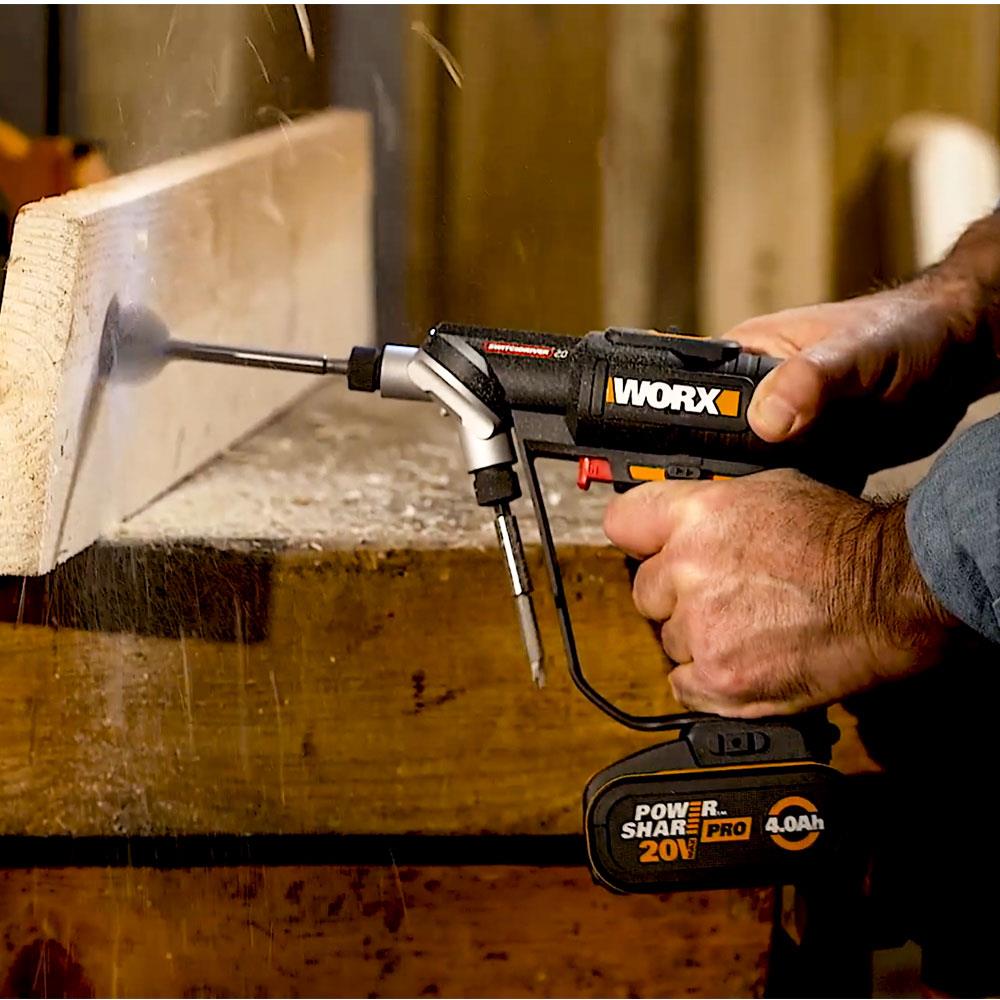 WORX WX177 20Volt/2.0Ah Li-ion Döner Kafa ve Çift Mandrenli Profesyonel Kömürsüz Şarjlı Matkap + 6 Parça Uç - . Görsel