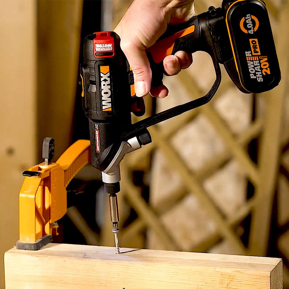 WORX WX177 20Volt/2.0Ah Li-ion Döner Kafa ve Çift Mandrenli Profesyonel Kömürsüz Şarjlı Matkap + 6 Parça Uç - . Görsel