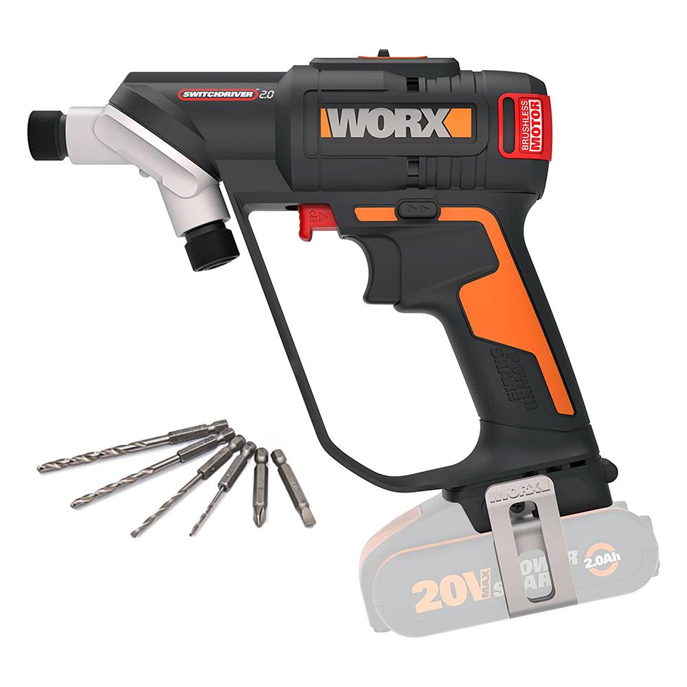 WORX WX177.9 20Volt Döner Kafa ve Çift Mandrenli Profesyonel Kömürsüz Şarjlı Matkap + 6 Parça Uç (Akü Dahil Değildir) - . Görsel