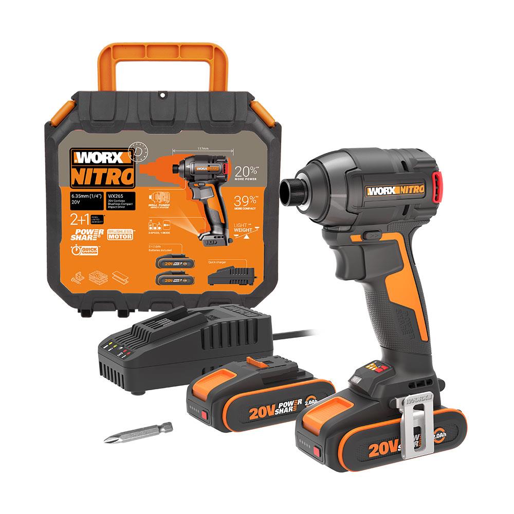 WORX WX265 20Volt 2.0Ah Li-ion Çift Akülü 200Nm Kömürsüz Profesyonel Şarjlı Darbeli Tornavida - . Görsel
