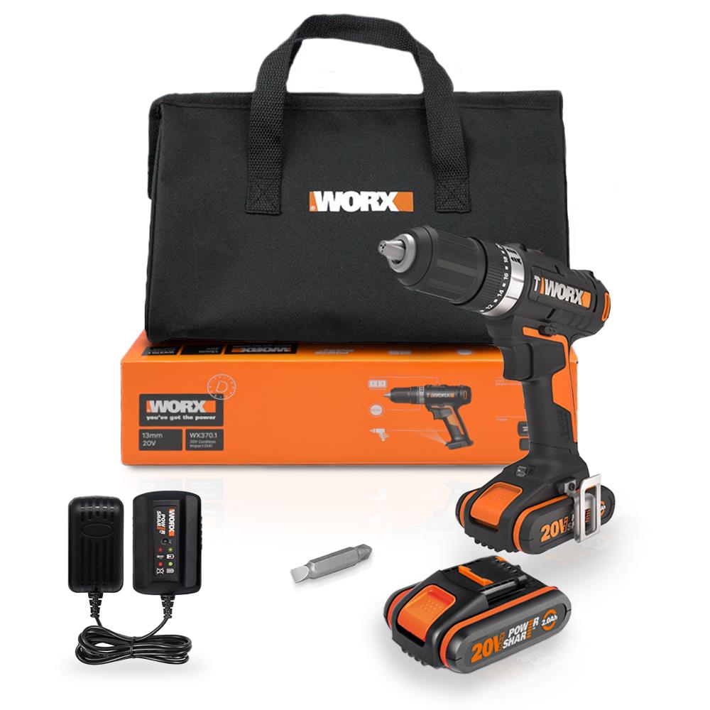 WORX WX370.1 20Volt/2.0Ah. Li-ion Çift Akülü Profesyonel Şarjlı Darbeli Matkap - . Görsel