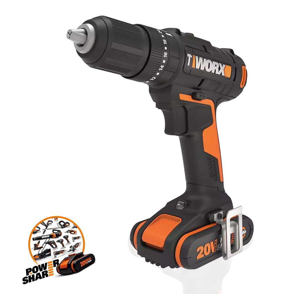 WORX WX370 20Volt/2Ah. Li-ion Çift Akülü Profesyonel Şarjlı Darbeli Matkap + 30 Parça Aksesuar Seti - . Görsel