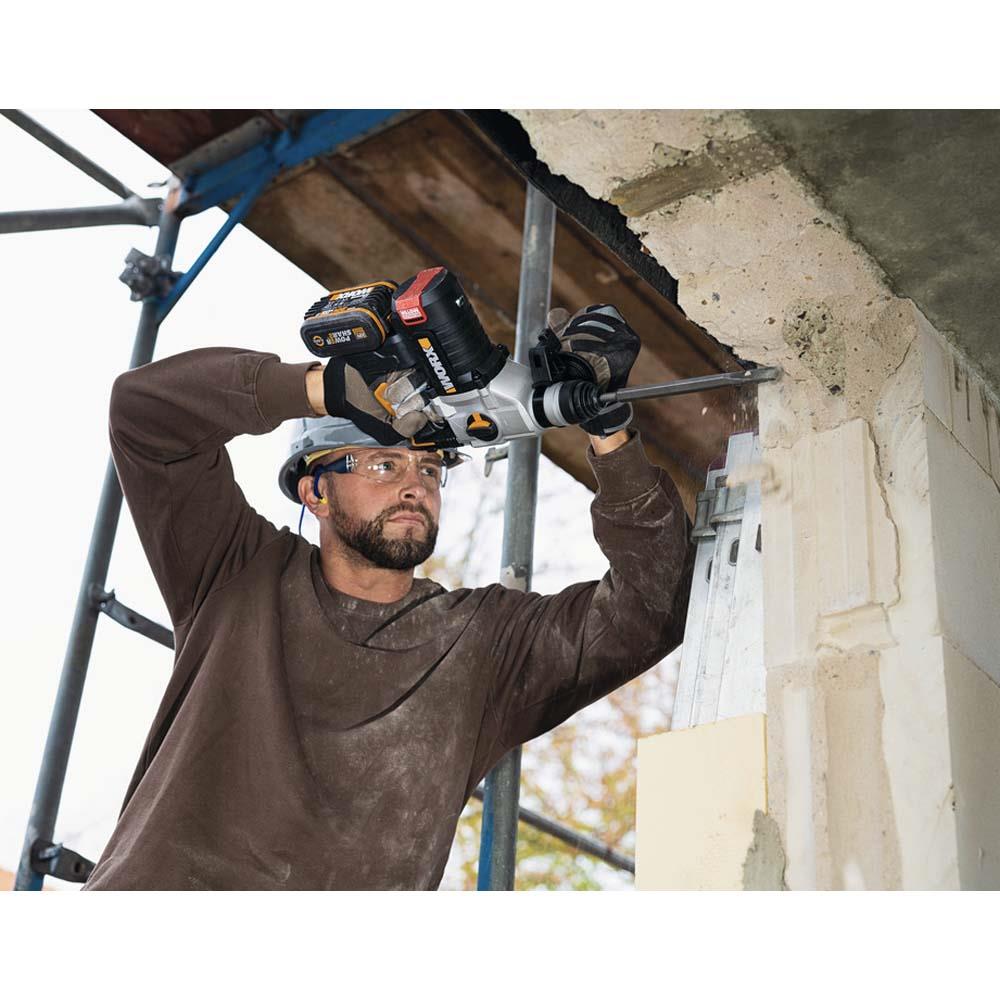 WORX WX380 20Volt 4.0Ah. 2.2J Li-ion Çift Akülü Şarjlı Profesyonel SDS-Plus Pnömatik Kırıcı/Delici - . Görsel