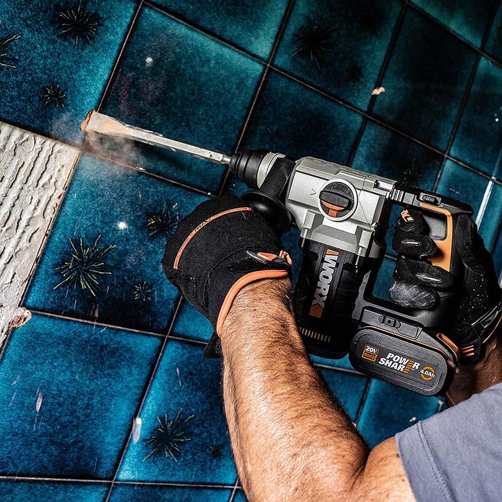 WORX WX380 20Volt 4.0Ah. 2.2J Li-ion Çift Akülü Şarjlı Profesyonel SDS-Plus Pnömatik Kırıcı/Delici - . Görsel