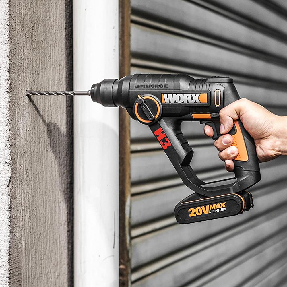 WORX WX390.1 20Volt 2.0Ah. Li-ion 1.2J Profesyonel SDS-Plus Pnömatik Çift Akülü Şarjlı Matkap + 8 Adet Uç + Mandren - . Görsel